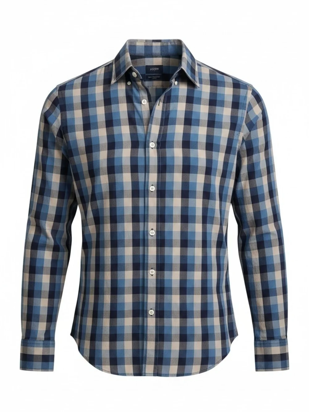 J. Crew Blue and White Check Cotton Button-Down Shirt